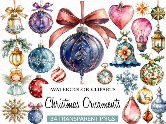 Download Vintage Christmas Ornaments Clipart - Premium Resources